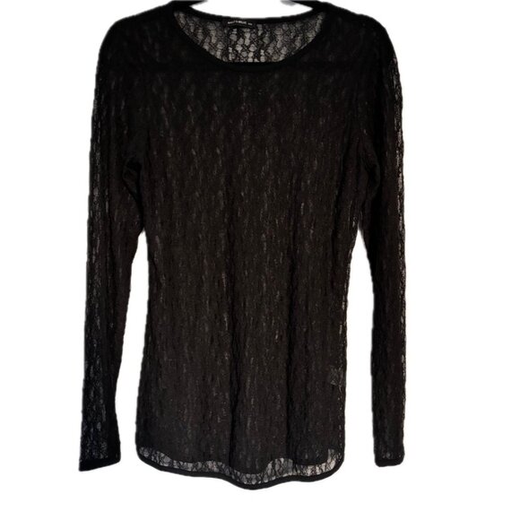 Nally & Millie Sheer Mesh Lace Top Long Sleeve Round Neck Pullover Sexy Sz M - Picture 3 of 7